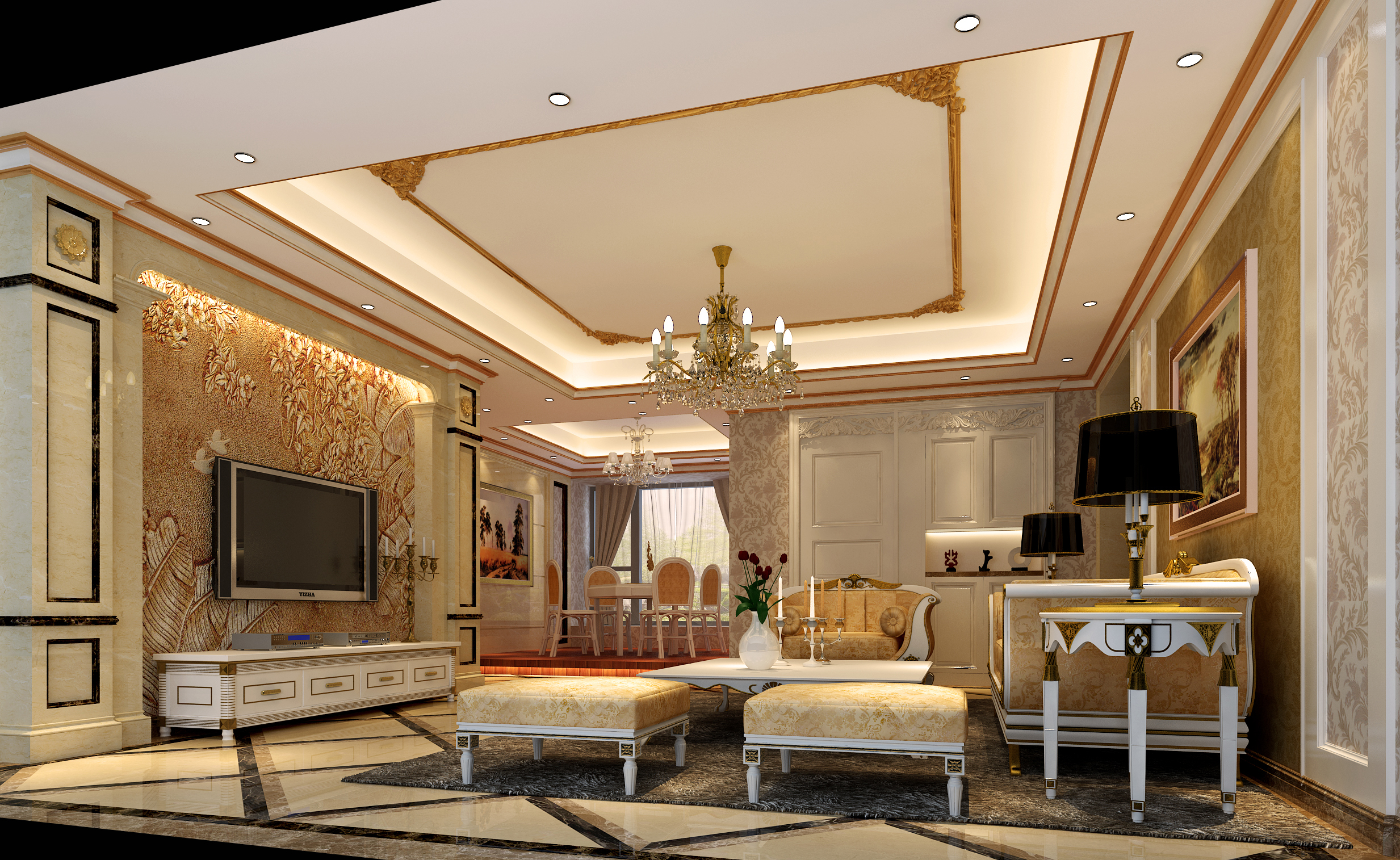 欧式典雅风范，龙光·九龙玺四居室客厅装修效果图赏析